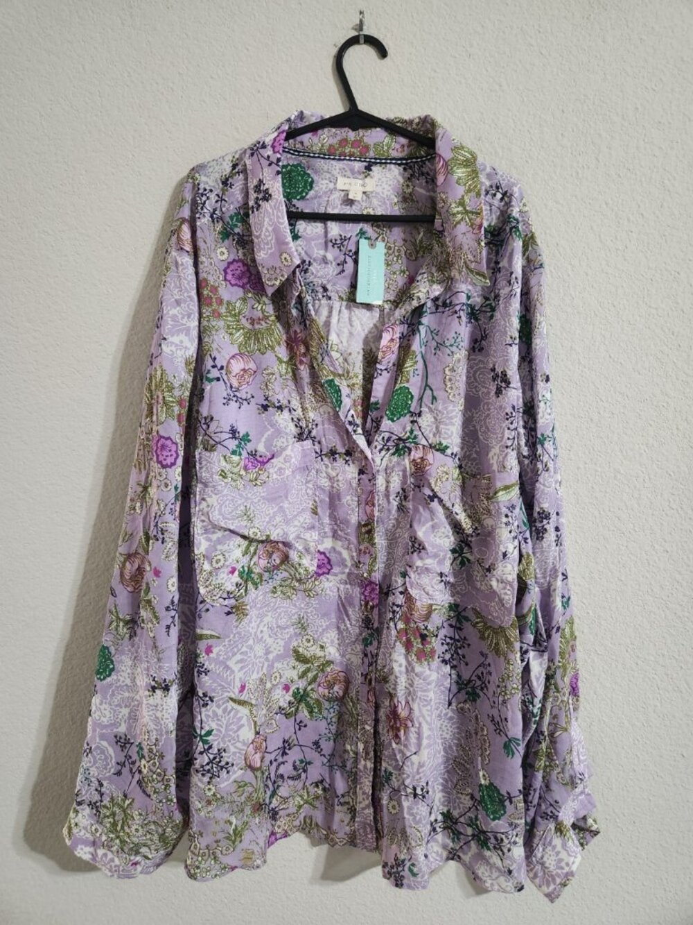 Pilcro Anthropologie NWT The Romy Relaxed Button Down Shirt Purple Floral 3X